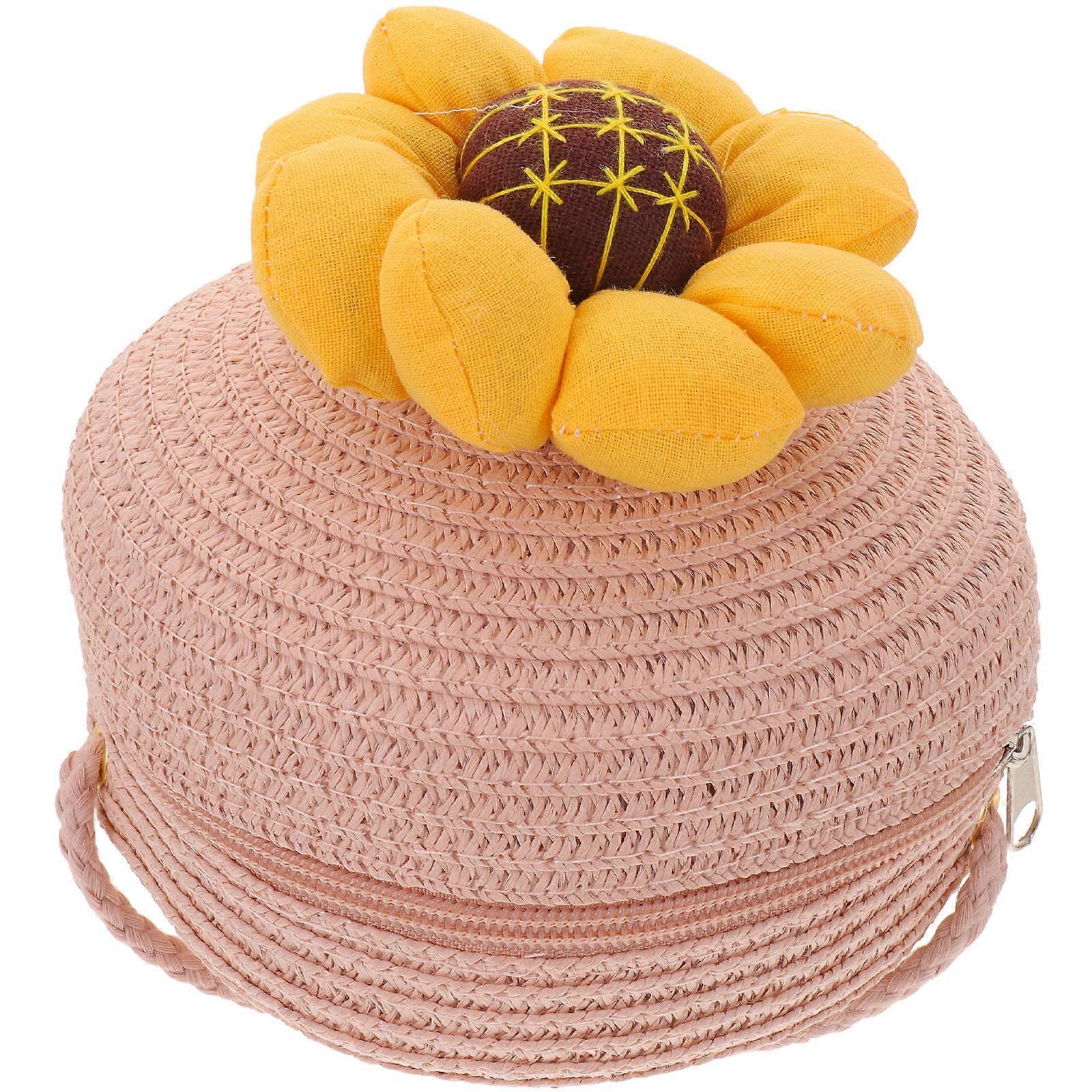 Straw Handbag For Children Featuring Round Shape In Pink Ideal For School And Outings 1Set