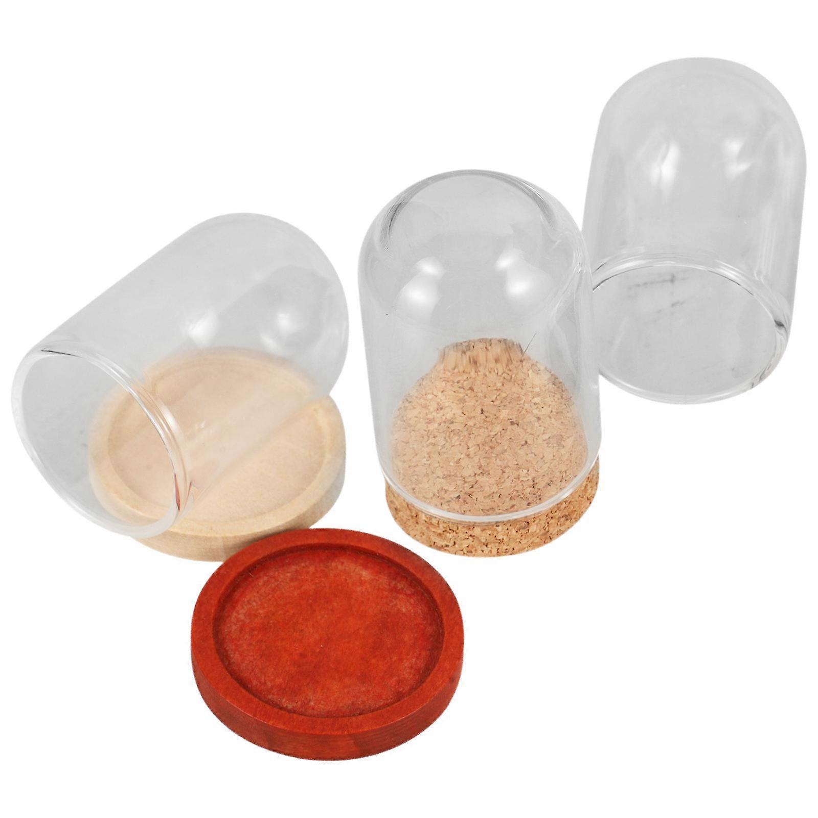 3 Sets Clear Glass Cloche with Wood Base for Mini Eternal Flower Display Domes Assorted Color Small