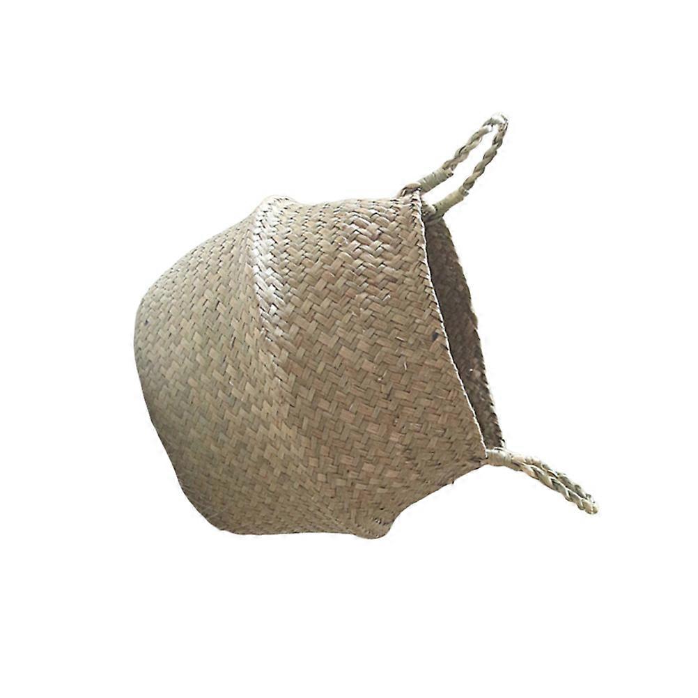 Nordic Style Handmade Seaweed Rattan Storage Basket with Dual Handle for Flower Plant Accessories (Size)