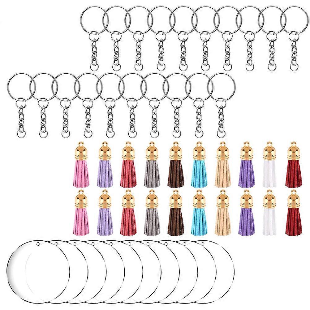 DIY Keychain Kit Acrylic Circle Disc Key Rings For Craft Enthusiasts Assorted Color Chic 1 Set