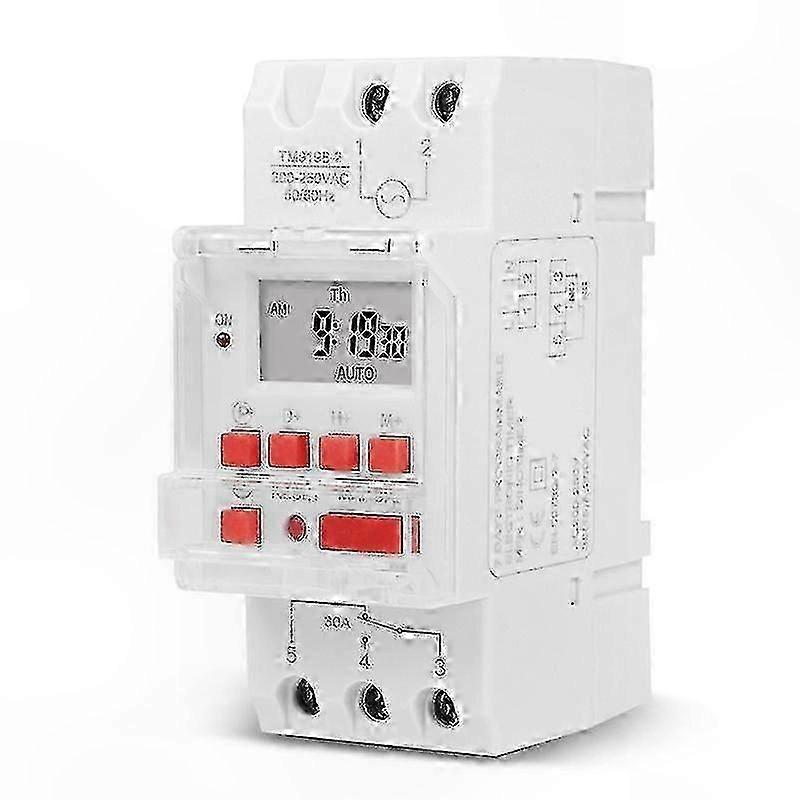 DIN Rail Mountable 220V 30A Programmable Timer Switch for Lights and Fans White