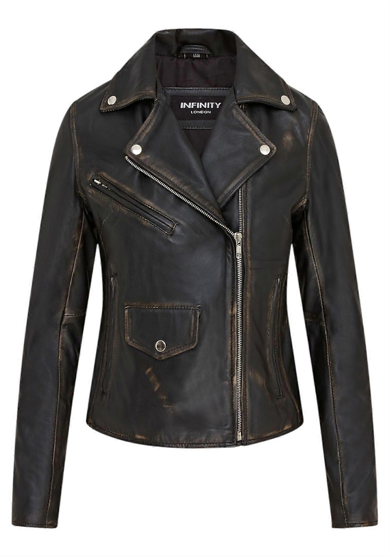 女式皮革机车夹克经典白兰度摩托真皮女士夹克