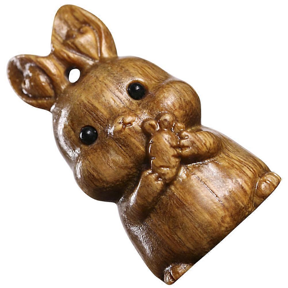 Wooden Rabbit Keychain Pendant for Blessing Use Brown Color Creative Zodiac Decor 1.5 x 1 Inch