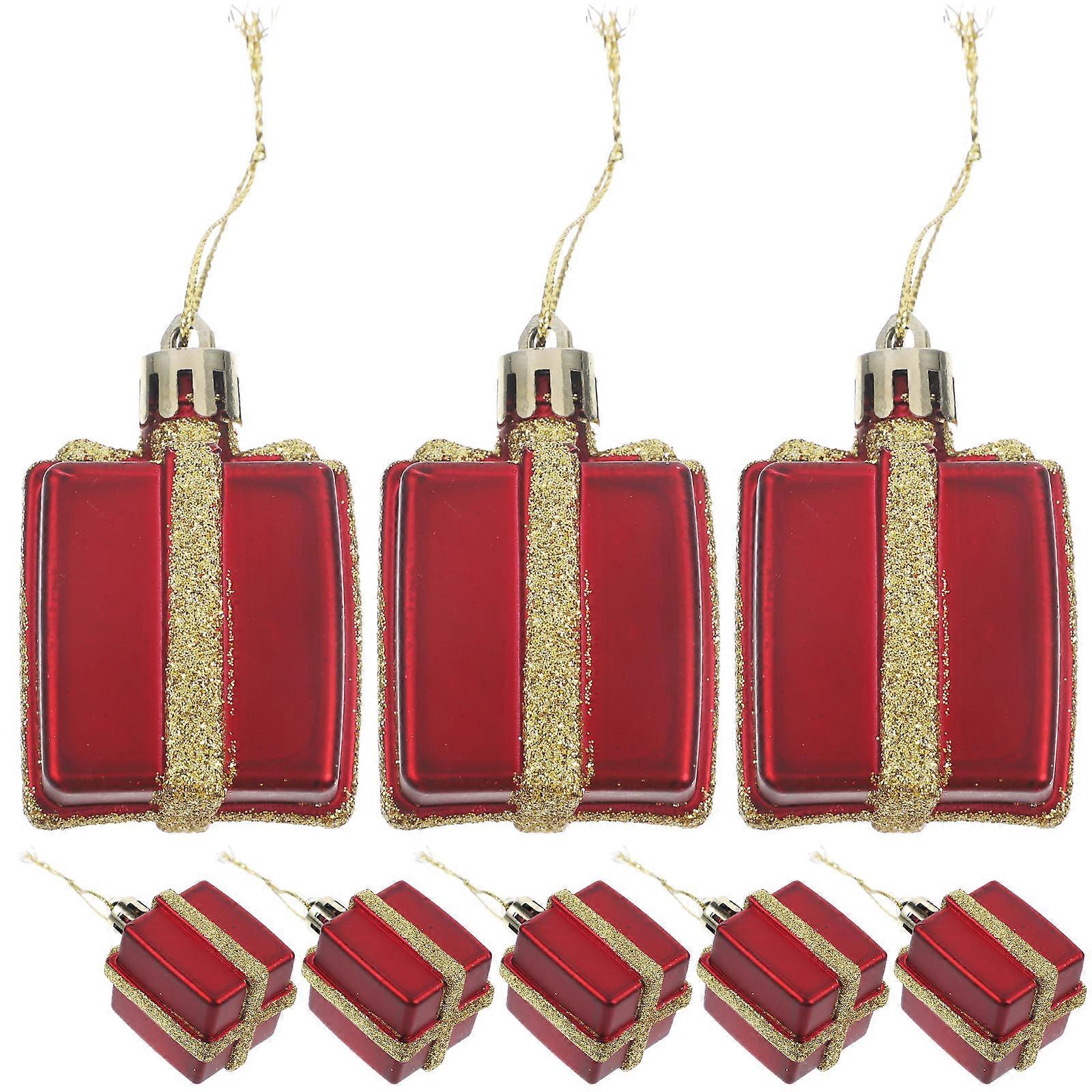 12pcs Christmas Tree Hanging Ornaments, Gift Box Shape Decoration Pendants, Compact Red Xmas Decor for Parties, Hotels, Offices, Malls, Festive