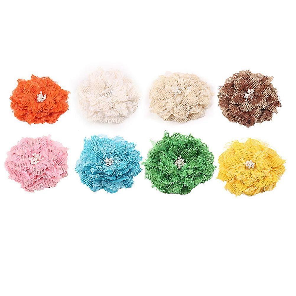 8Pcs Handmade Burlap Flower Shape Decoration For Christmas Festival And Party Favors Elegant Rustic Craft Accessories