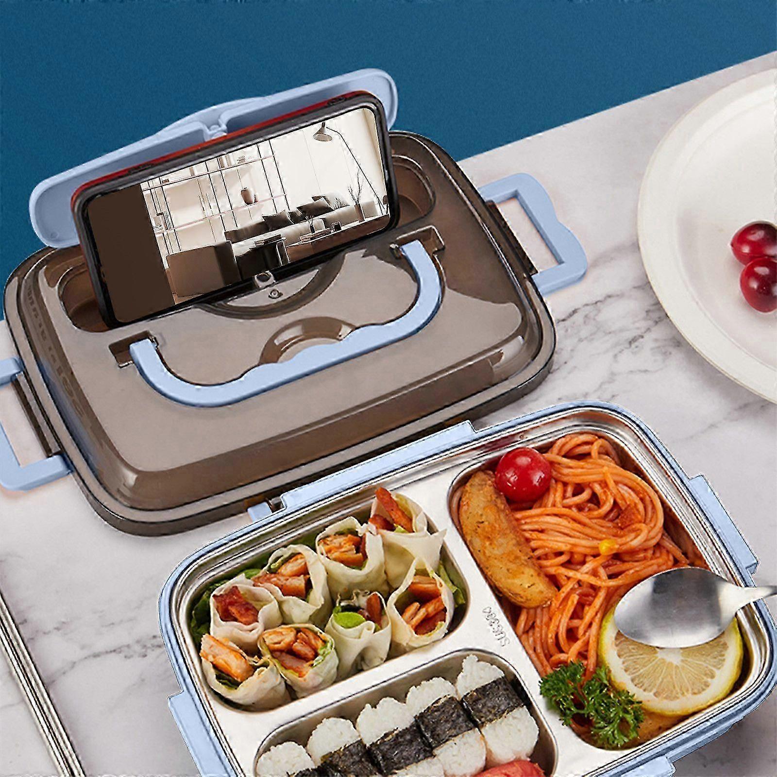 1000 ml Bento Box mit 3 Fächern - Auslaufsicherer mikrowellengeeigneter Lunchbehälter mit Essstäbchen