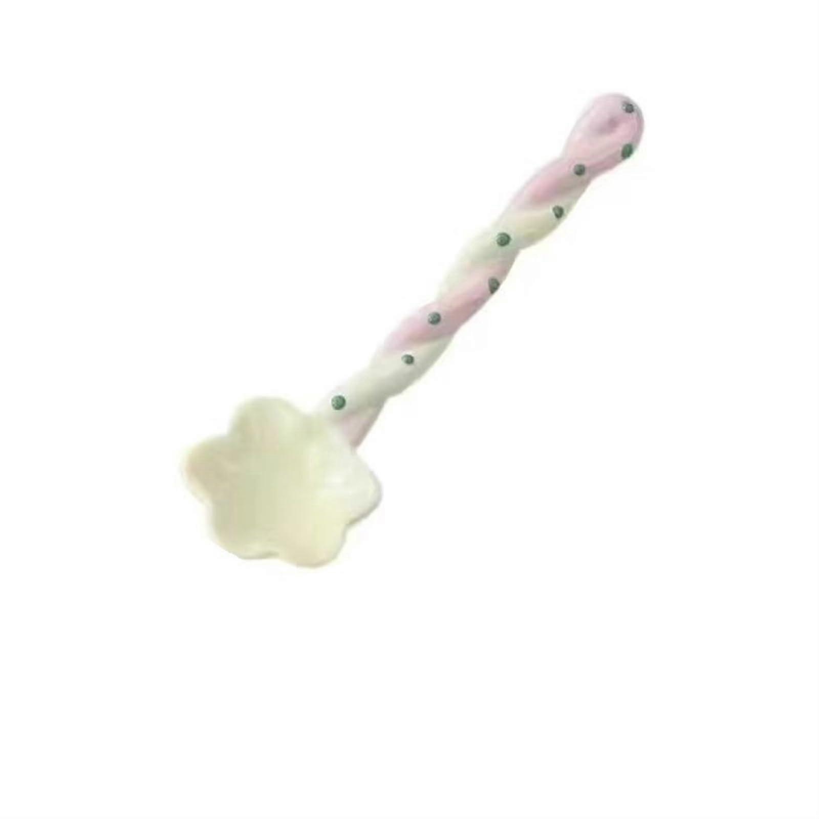 Tea Spoons Colorful Twisted Hand Painted Dessert Spoon Set with Wave Dot Star Design in Cream Yellow for Stirring