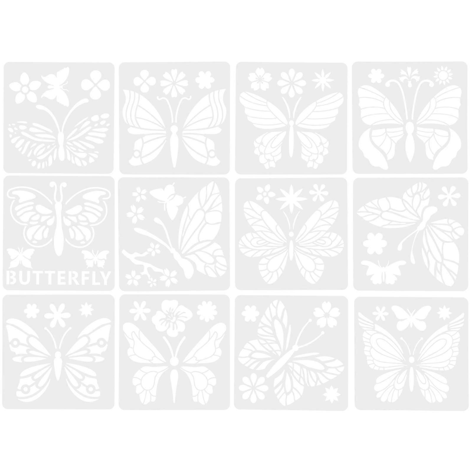 12pcs Butterflies Pattern Templates Hollow Painting Template DIY Drawing Template
