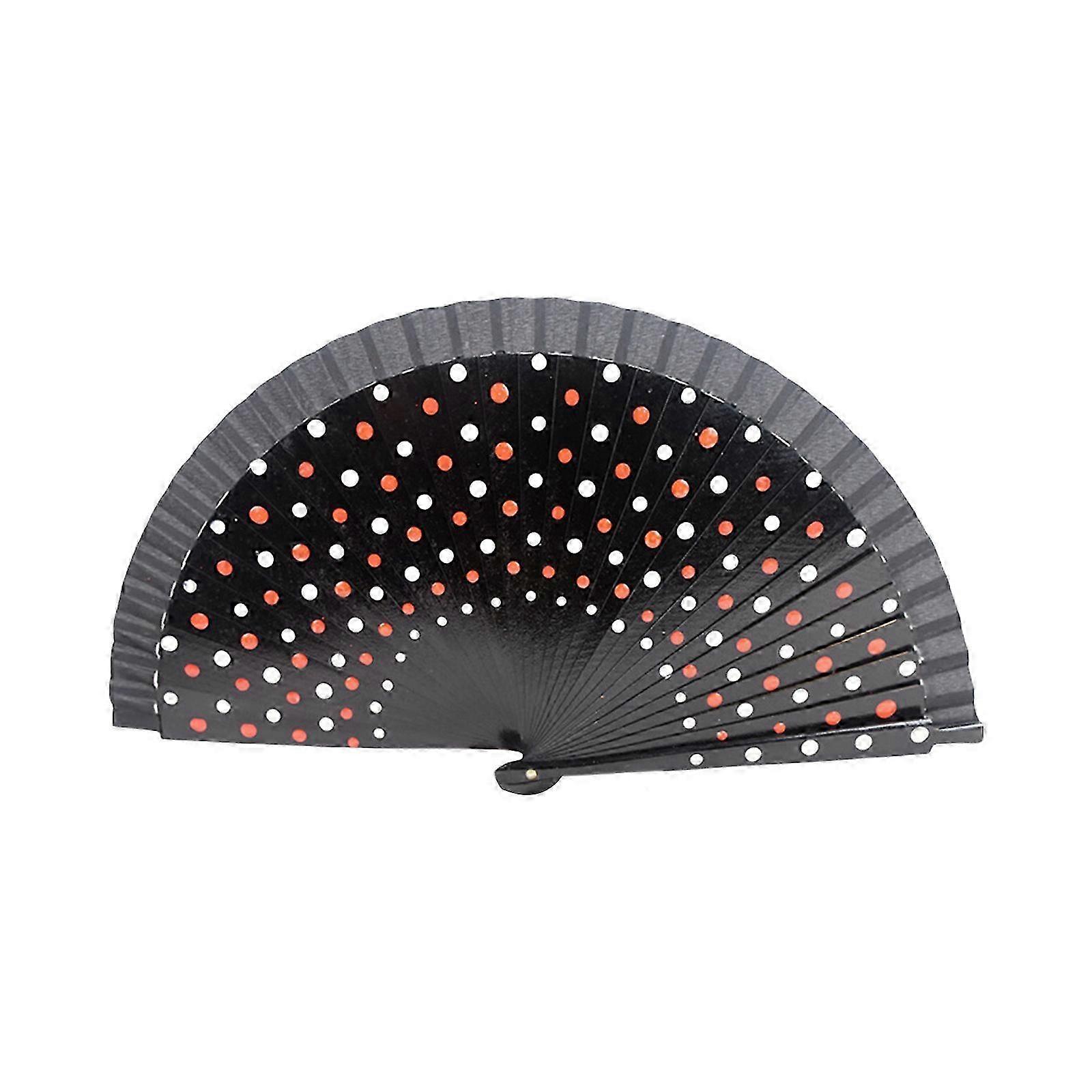 Polka dot pattern wooden folding fan clothing accessories classical dance performance hand fan hand fan