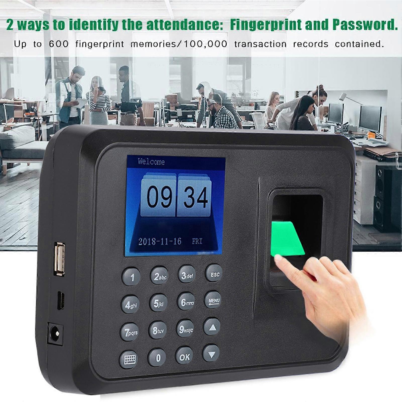2.4-inch TFT Fingerprint Time Clock, 600 Capacity, USB Attendance Recorder