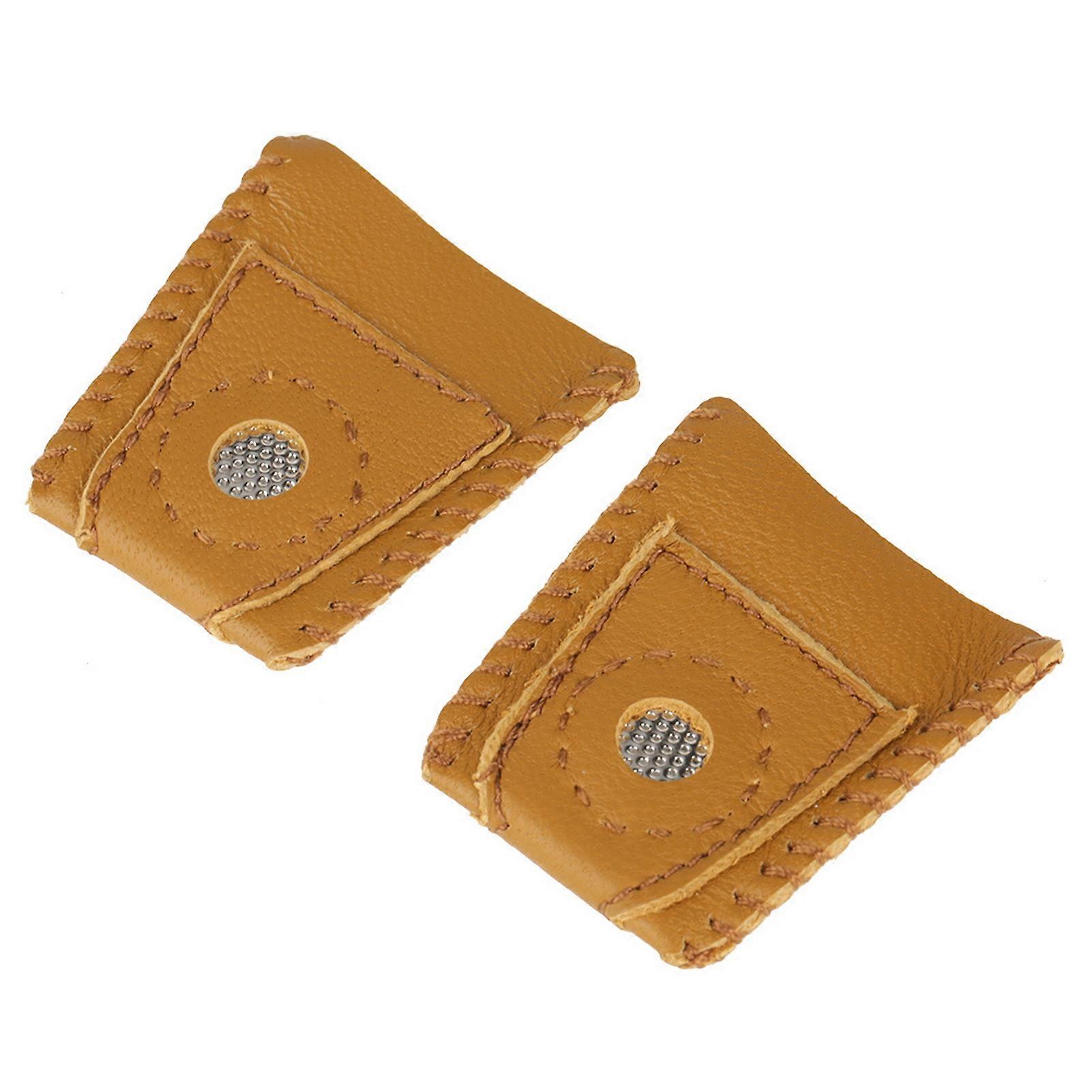 2pcs Large Leather Thimble with Metal Tip, 3cm x 4.2cm, Brown