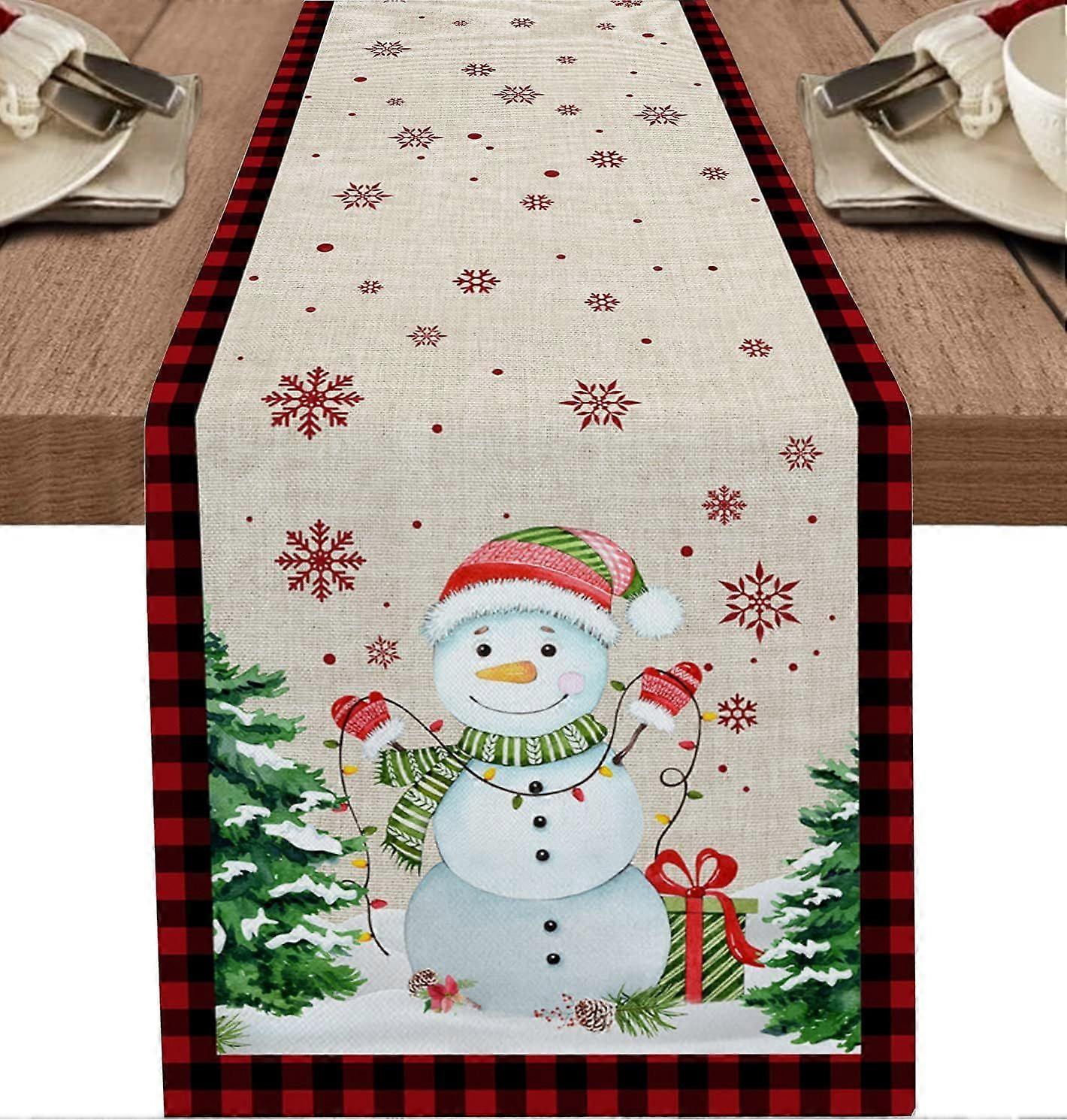 Christmas Table Runner - 72" Long, Snowman Table Table Runner Burlap Linen