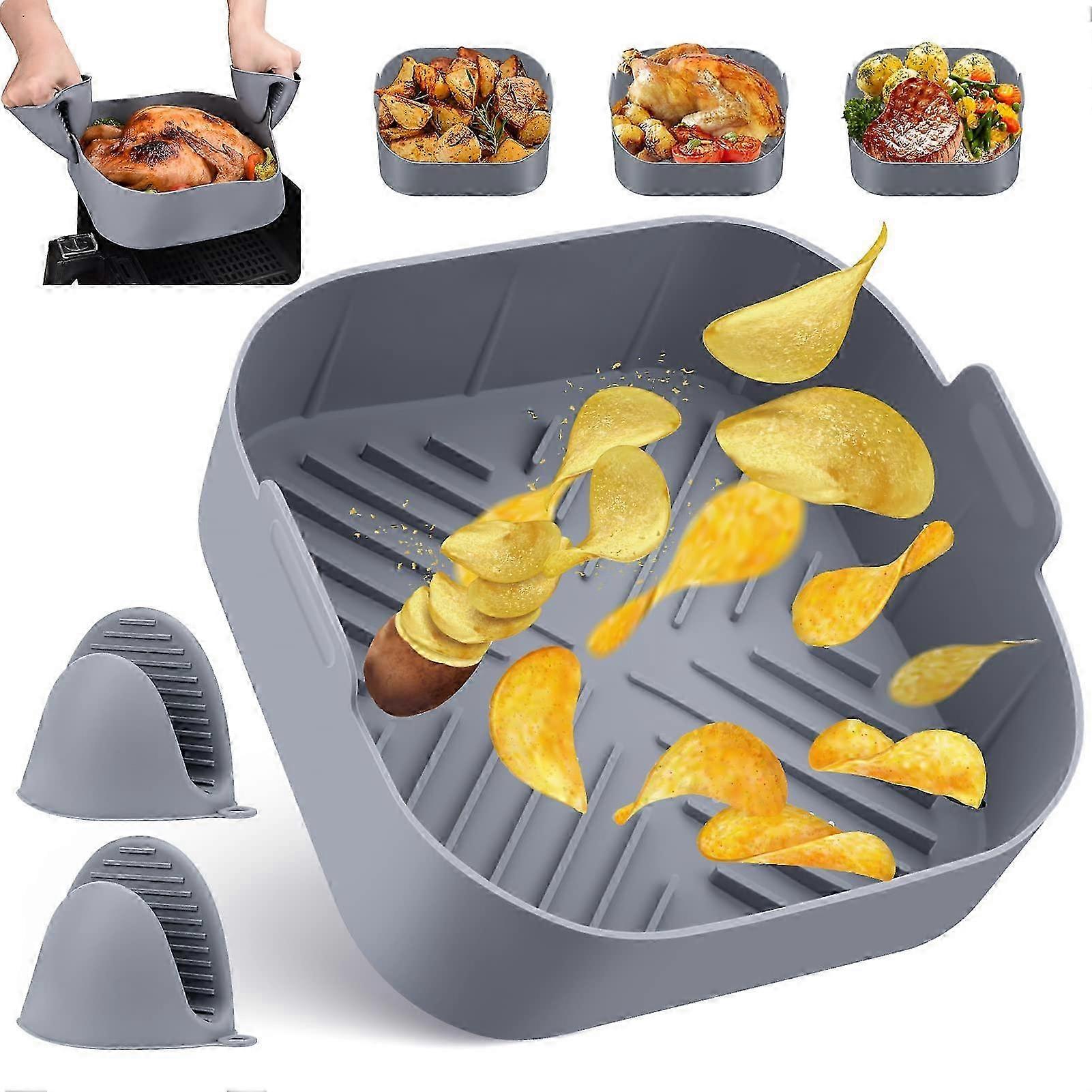 Casserole en silicone résistant à la chaleur pour friteuse à air, 20 cm, réutilisable, avec 2 gants inclus