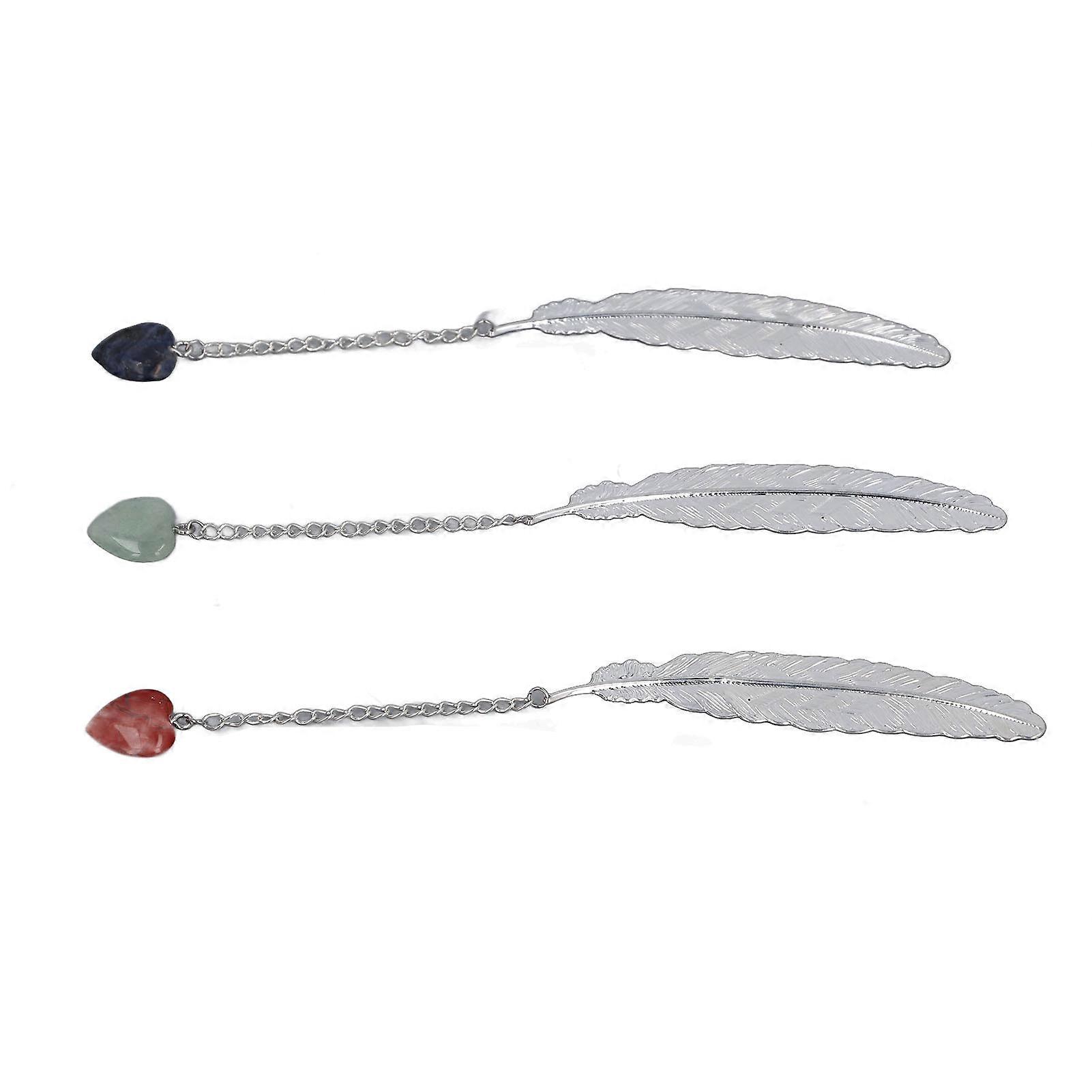 3Pcs Metal Feather Bookmarks Set with Crystal Pendant B Type