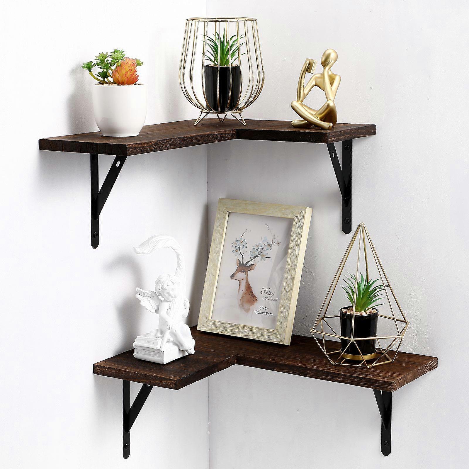 4 Pcs Corner Floating Shelves Wood Display Stand Floating Wood Shelf Corner Shelf Wall Mount