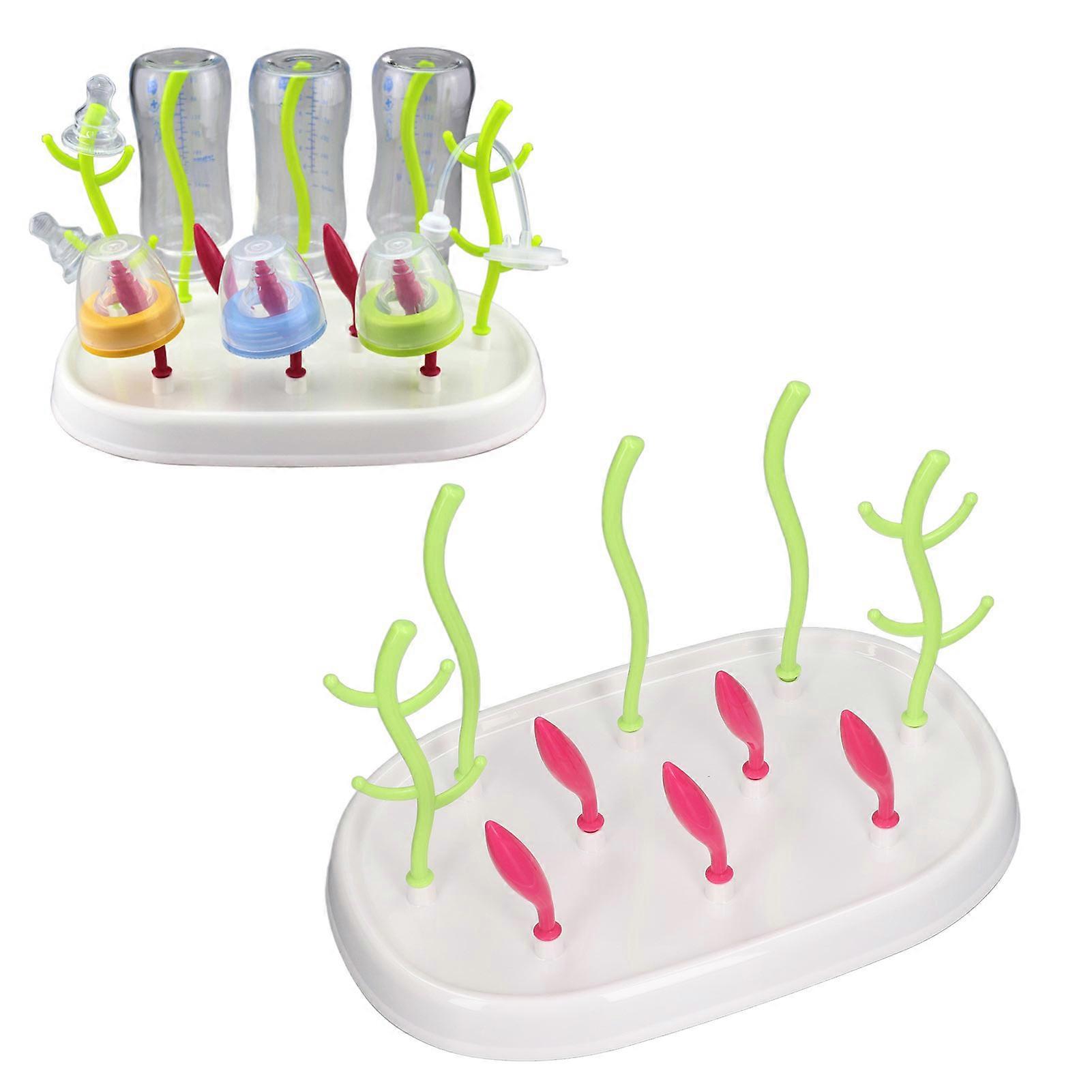 Baby Bottle Drying Rack Green Tree Shape with White Drip Tray