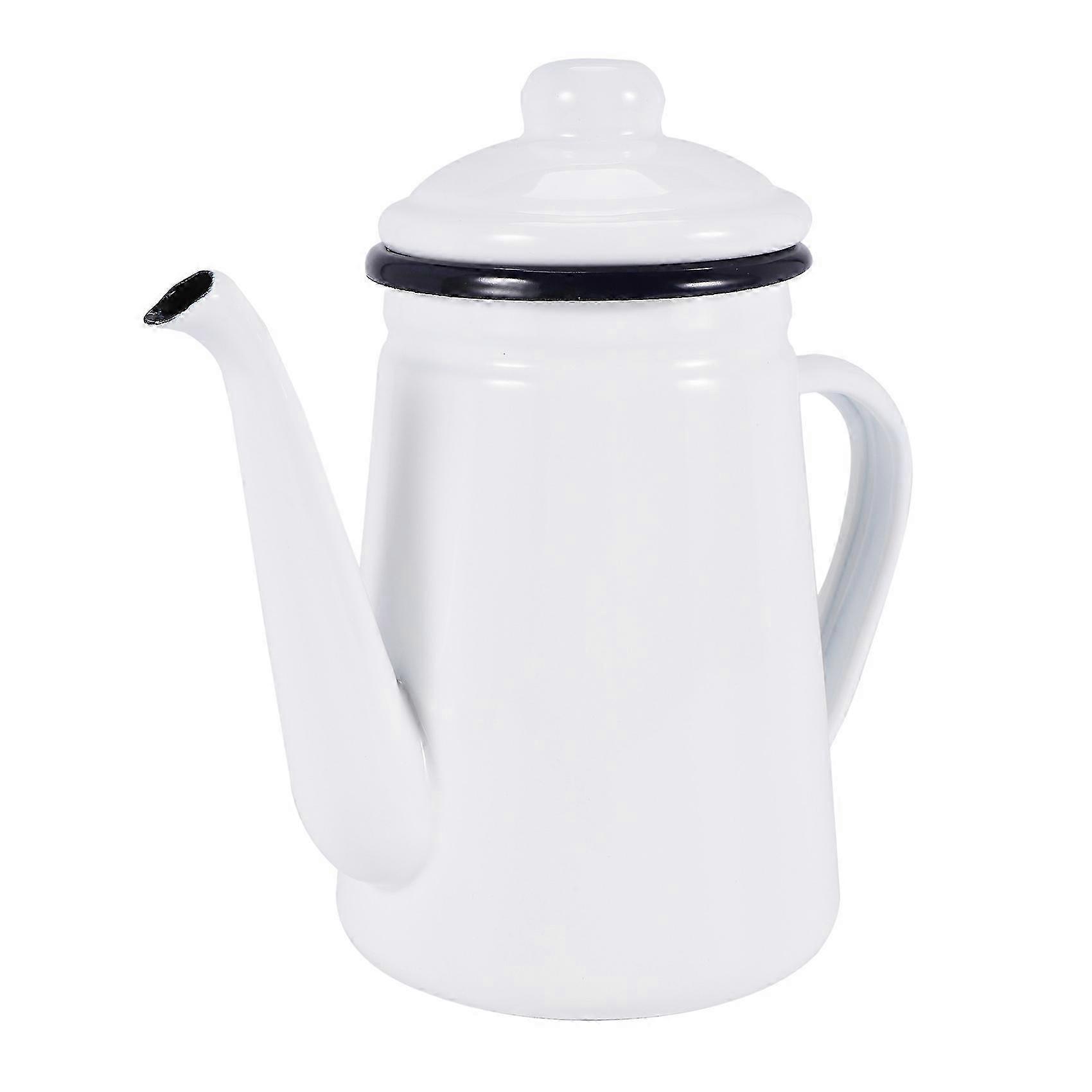 1.1L Enamel Coffee Pot for Gas Stove and Induction Cooker White