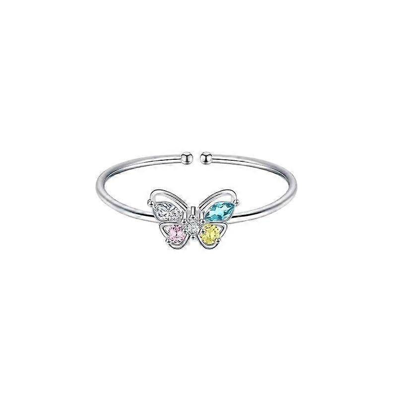 Butterfly Ring, Summer Atmosphere Inlaid Colored Cubic Zirconia Daily Minimalist Colorful Dream Butterfly Open Index Finger Ring