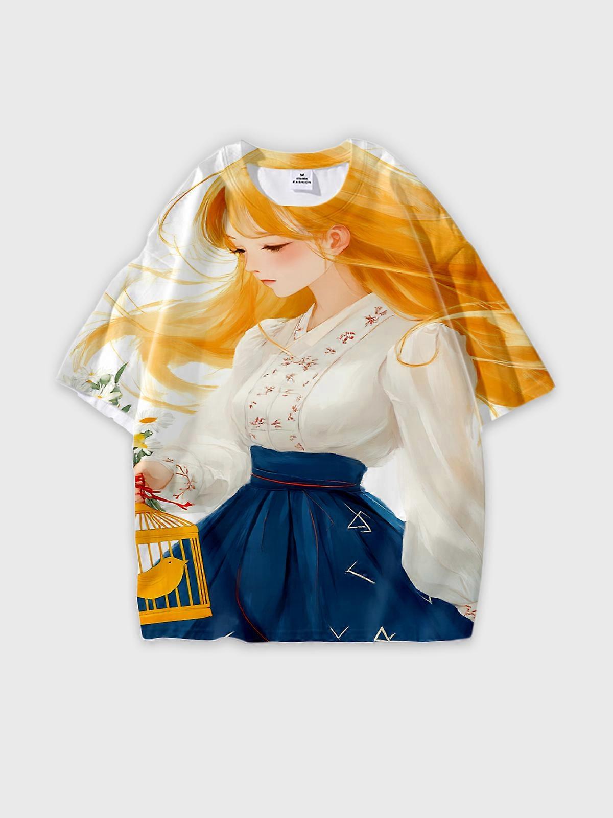 T-Shirt Short Sleeve Round Neck, Summer Casual Loose Graphic Tee, Unisex Pattern W2184
