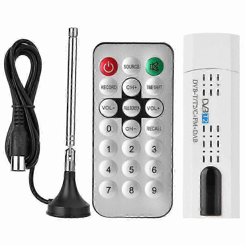 Digital TV Tuner Stick for HDTV Laptop PC Reception USB 2.0 DVB-T2/T/C DAB SDR FM Radio Receiver Adapter Antenna Support