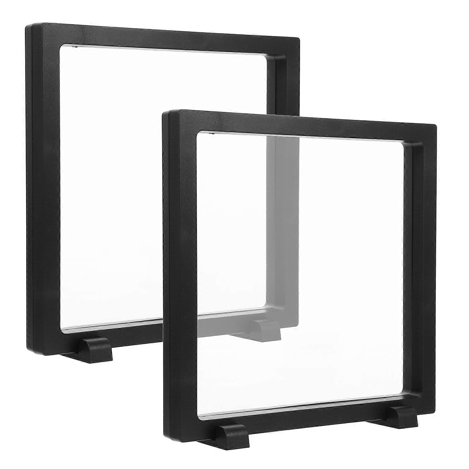 Floating Frame Display Case Badge Storage Box for Protection 2Pcs Black