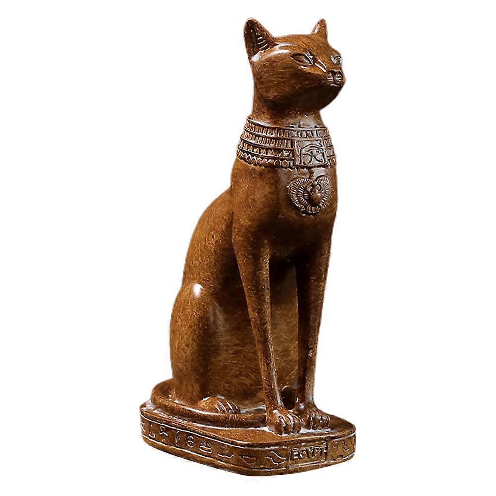 Resin Egyptian Cat Ornament Statue for Decoration 2Pcs Coffee Tone