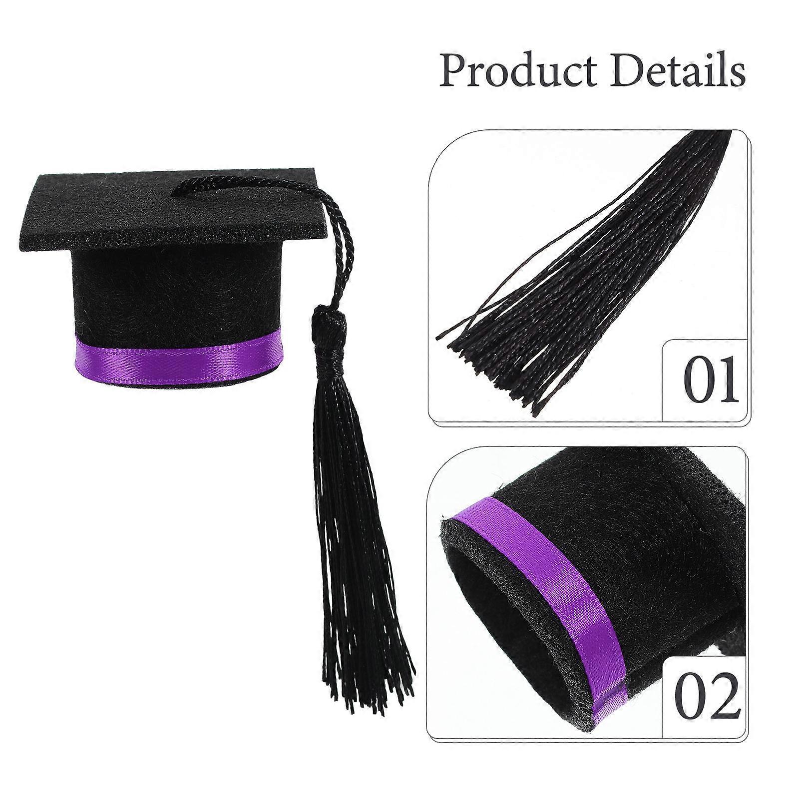 Doctor Cap Decoration Mini Graduation Hat Bottle Topper for 4Pcs Purple