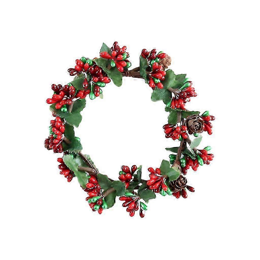 Christmas Candle Holder With Berry Pinecone Wreath Candle Ring Glass Tealight Candlestick Decorative For Home Wedding Living Room Bedroom Decor
