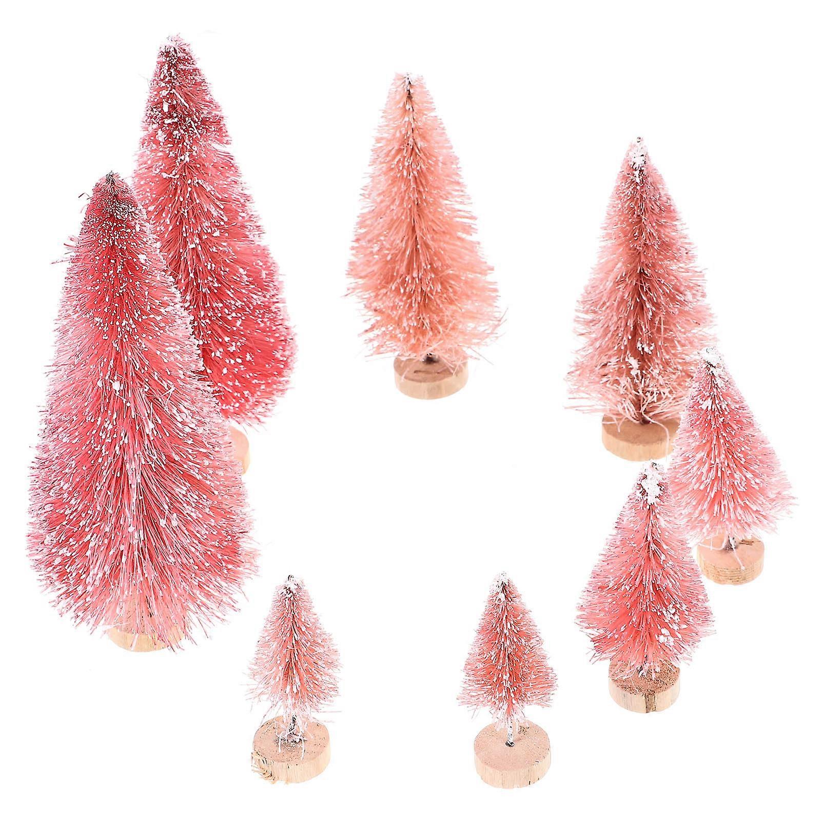 Festive Atmosphere Miniature Christmas Tree Adornment For Desktop Usage In Pink Color 16-Pcs