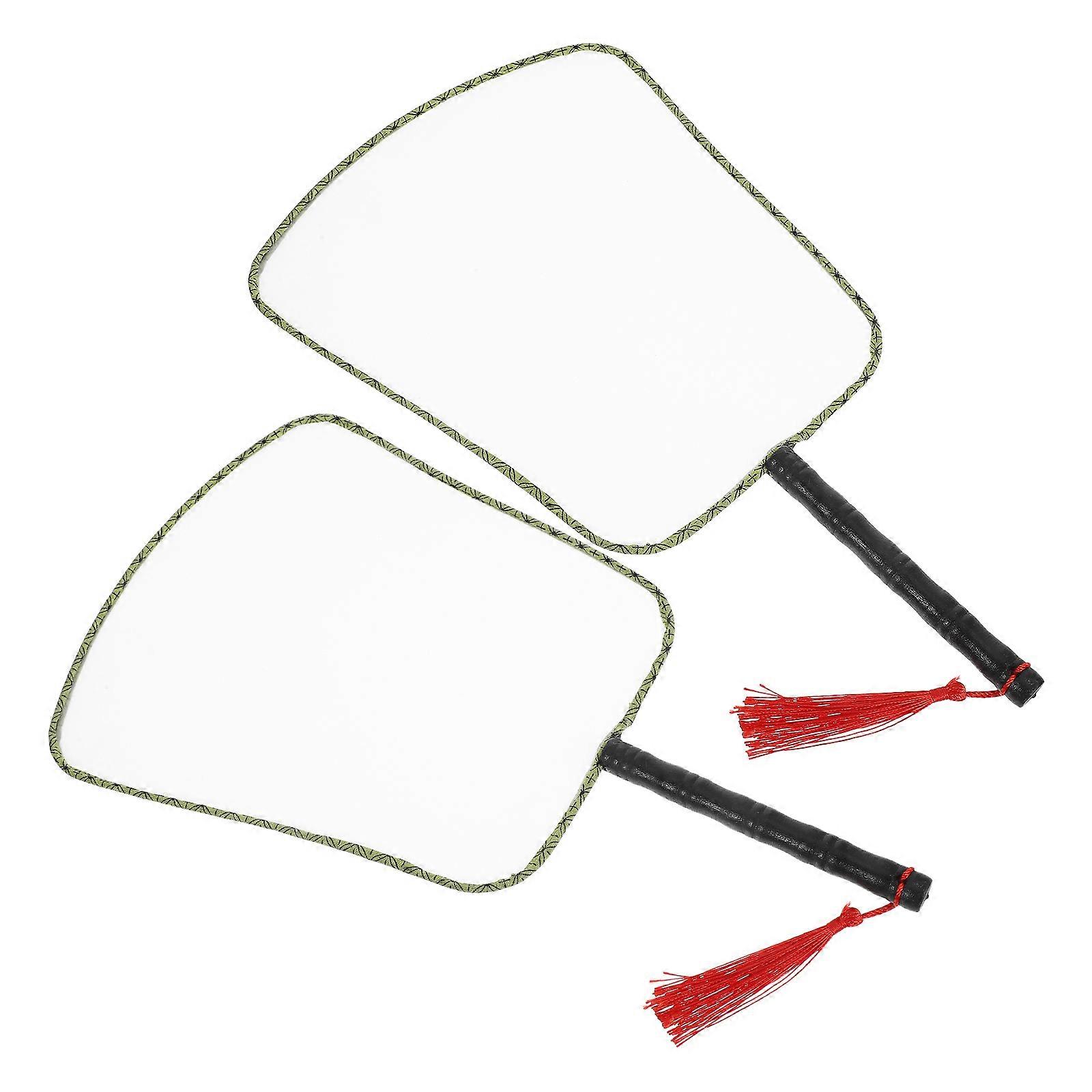 White Chinese Handheld Fan for DIY Craft 4Pcs with Wooden Handle