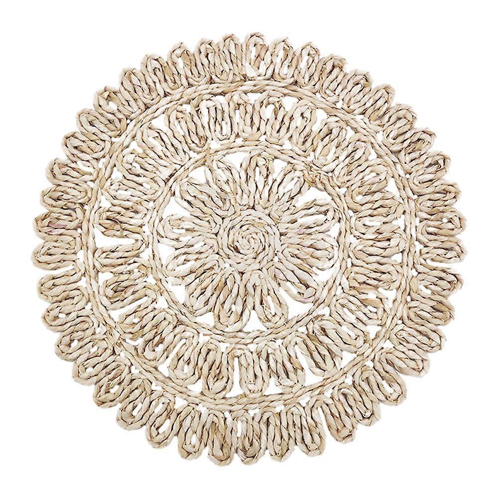 Round Corn Husk Weave Placemat Hot Insulation Pad 3Pcs Beige Coaster