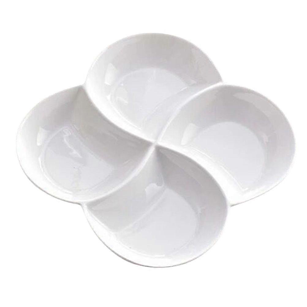 Ceramic 4-Compartment Serving Tray for Food Use 2Pcs White Plate