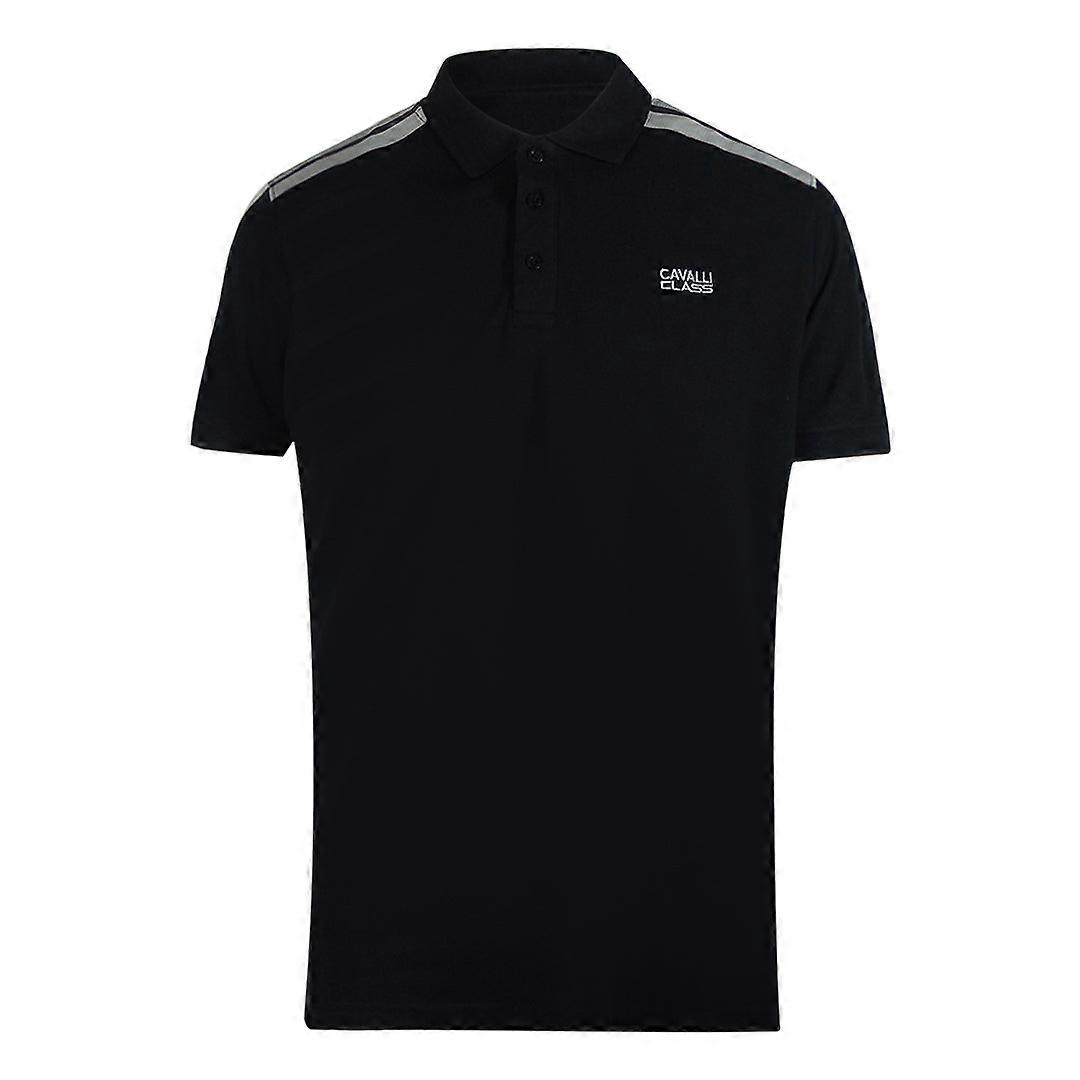 Cavalli Class Taped Shoulders Black Polo Shirt