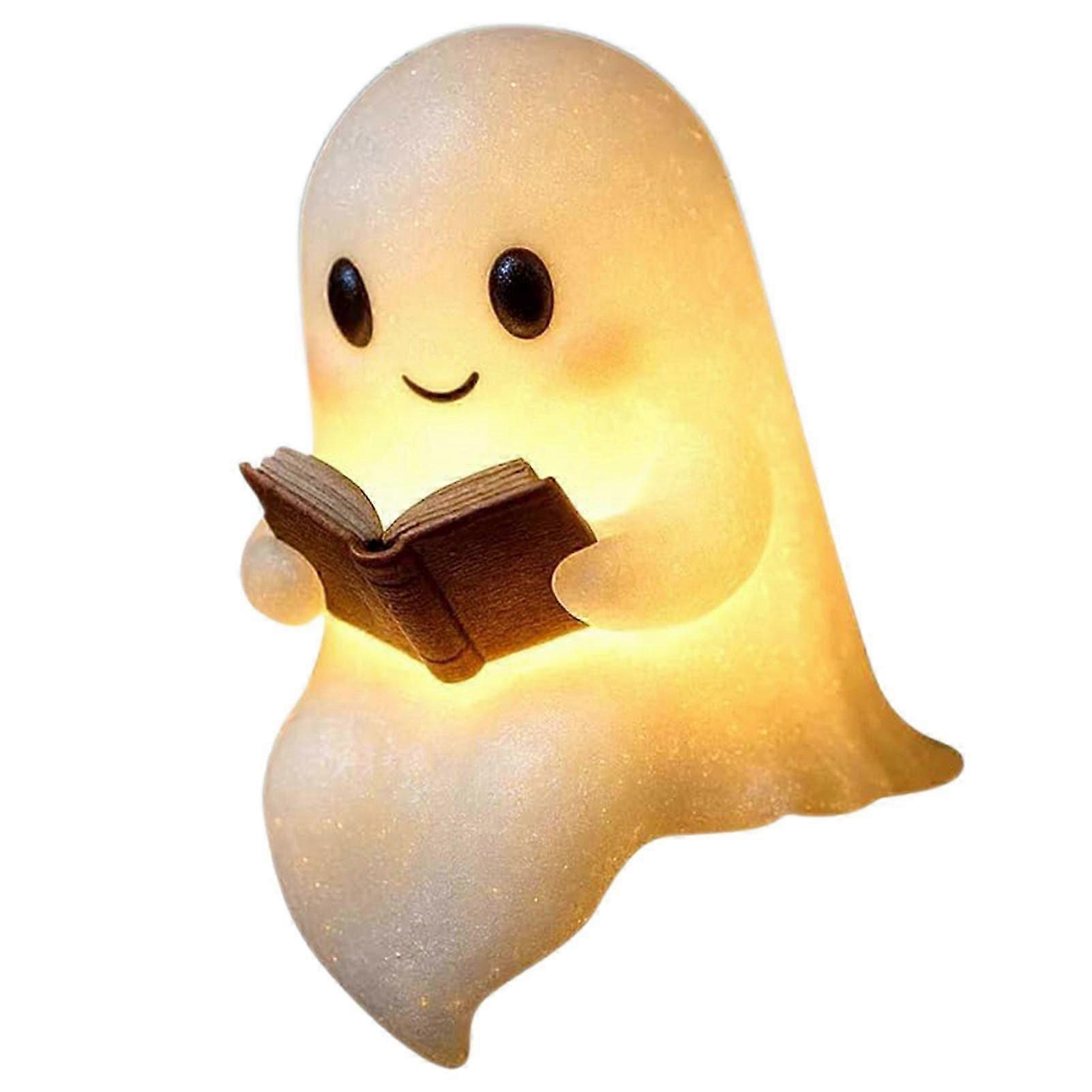 Ghosts Reading Book Lamp LED Light Up Ghosts Statue for Halloween Desktop Living Room Home Decor