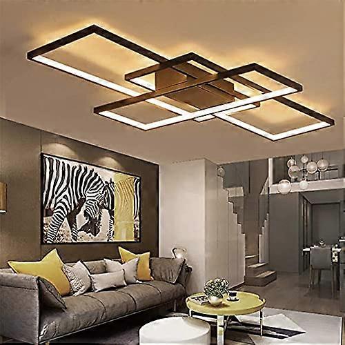 Modern LED Ceiling Lamp RemoteControlled, Dimmable Acrylic Shade, Angular Rectangular Pendant Light, Black 140cm
