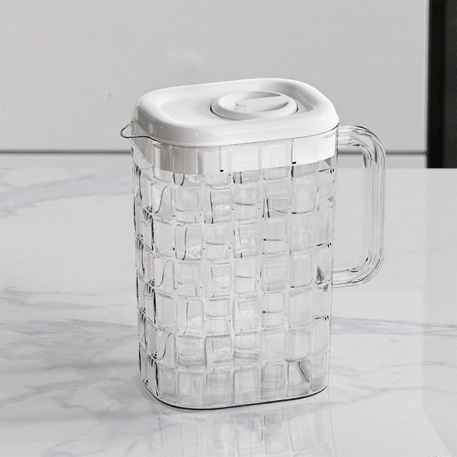 Yonrjhukm Plastic Beverage Drink Pitcher Transparent Bottle Water Ice Cold Jug with Lid and Handle Ribbed for Bar Home without Cup without Cup 2000ML