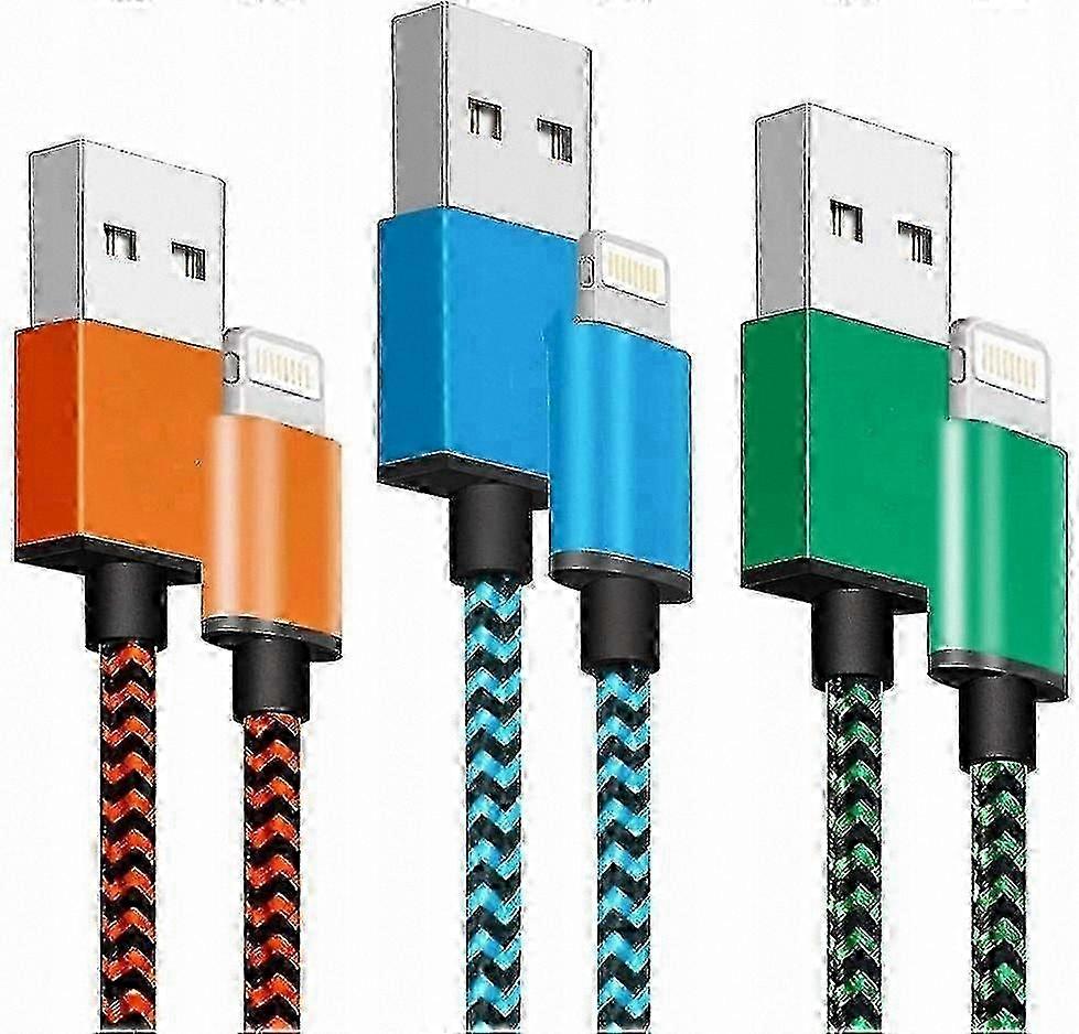 2m 3-Pack Long Lightning Charging Cable for