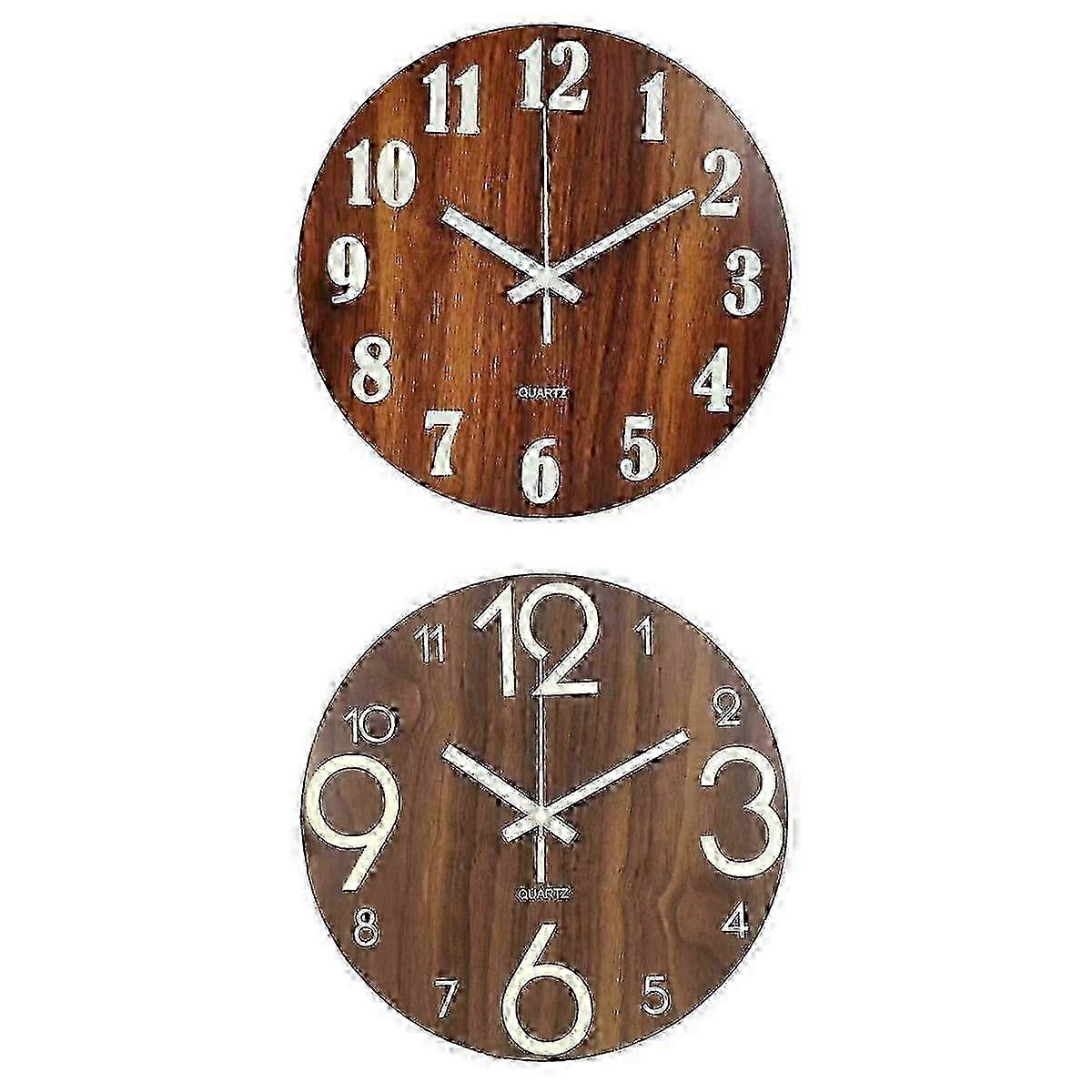 2pcs 10' Luminous Glow Wall Clock Silent Dark Quartz Classic Night Clock Hr