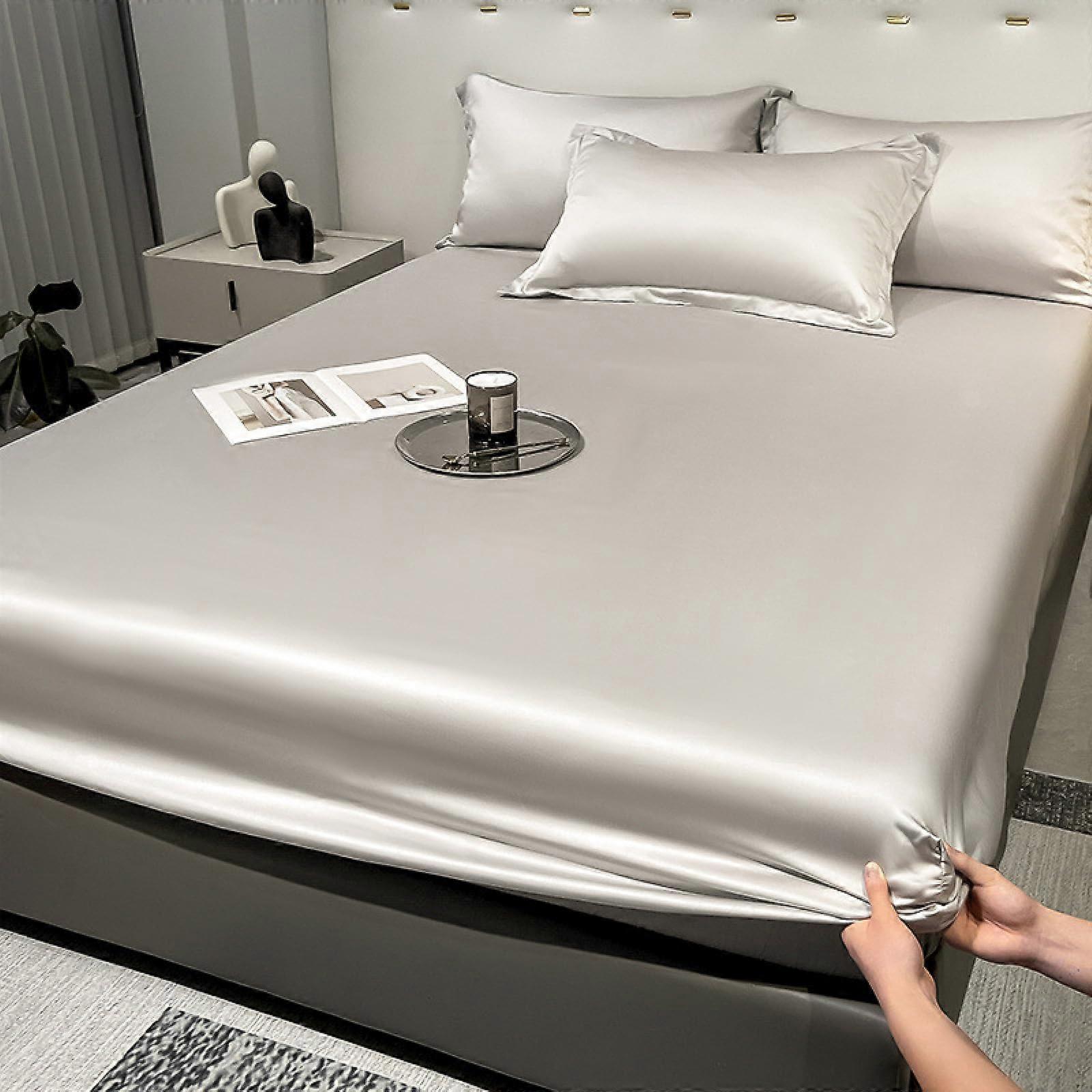 Silk Satin Fitted Sheet 120x200cm +25cm Deep Pocket King Size 3Pc Set Breathable Non Fading Jn8