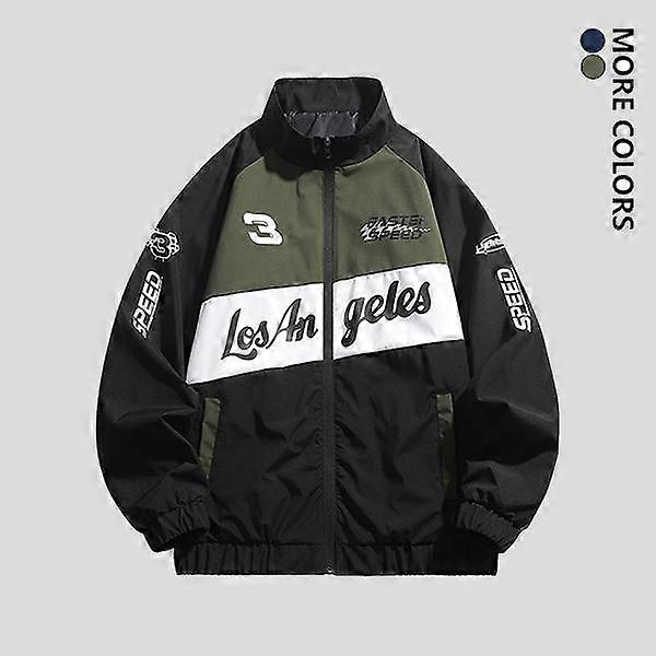 Men's Flight Jacket Classic Versatile Comfortable Outerwear with Letter Print Zipper Pockets, Color Block Design, Suitable for Spring and Au