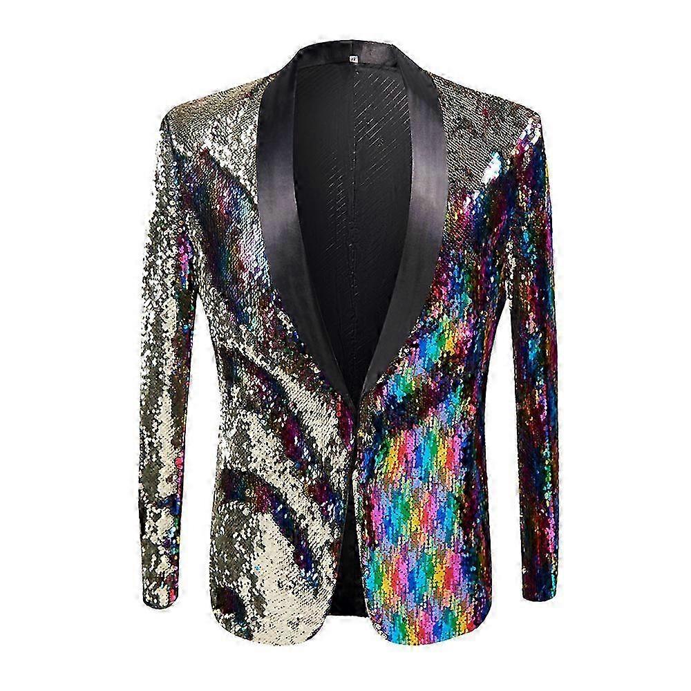 2025 Men Blazer Striped Checkered Two Color Conversion Shiny Sequins Blazer Suit Jacket