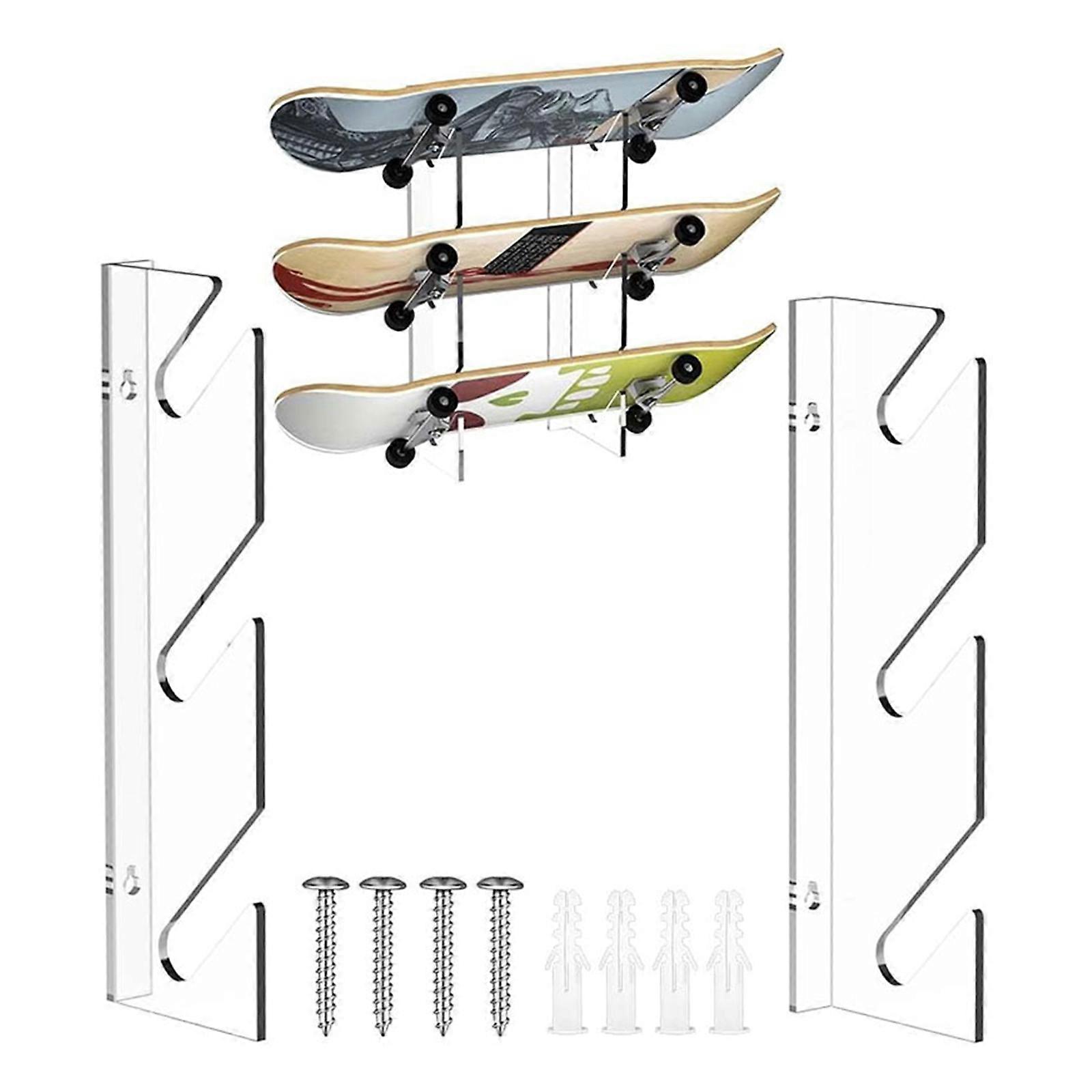 3 Tiers Clear Skateboard Display Shelf Snowboard Storage Rack Space Saving Skateboard Wall Organizer Easy to Install Multicolor
