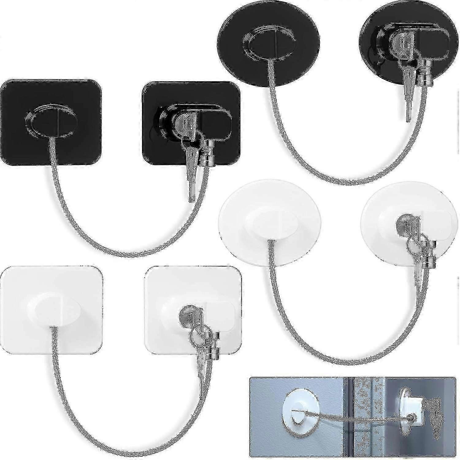 Refrigerator Lock Set with 4 Pieces and 8 Keys, Including Freezer Lock for Child Safety