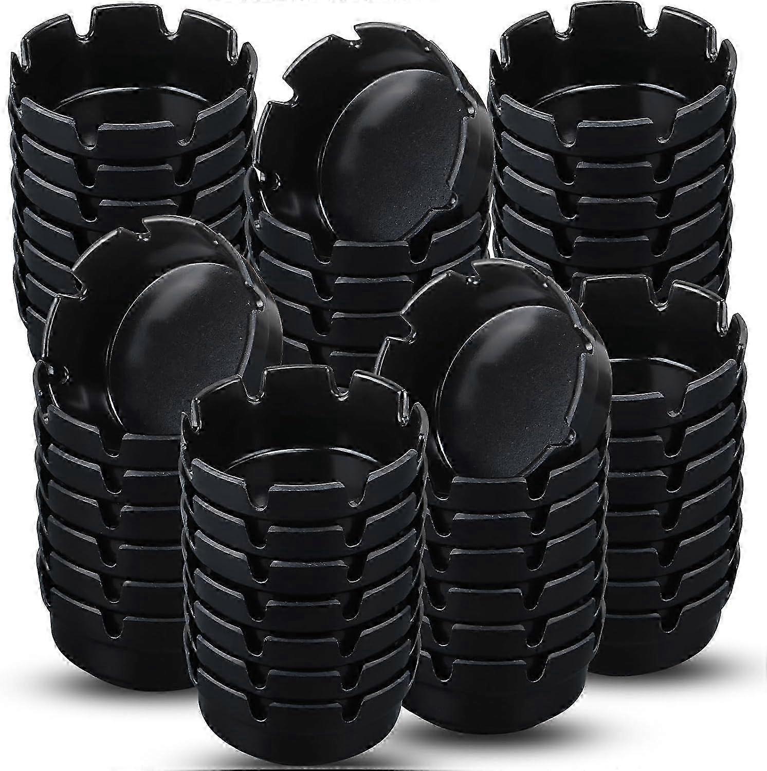 Plastic ashtrays for home - 48 round black cigar ashtrays bulk