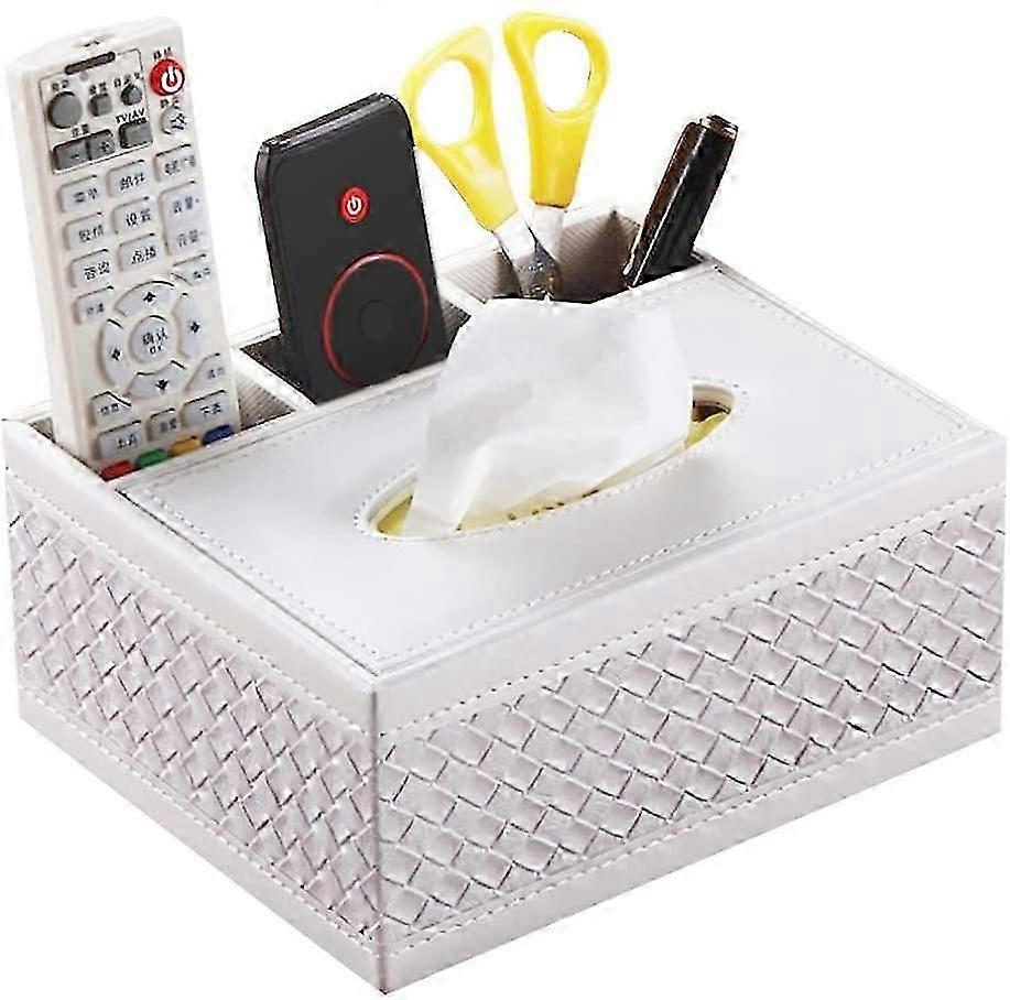 Tissue Box Cover Rectangular Leather Facial Tissue Box Holder With Remote Control Holder