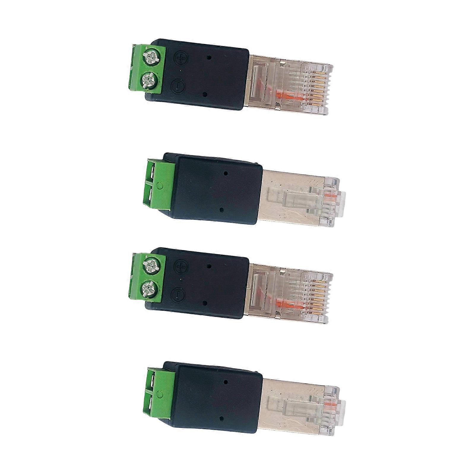 4Pcs RJ45 Male to 485 Terminals Networks Adapters Crystal Head Rj45 Male to 485 2Pin Terminals Adapters Networks Connector Multicolor