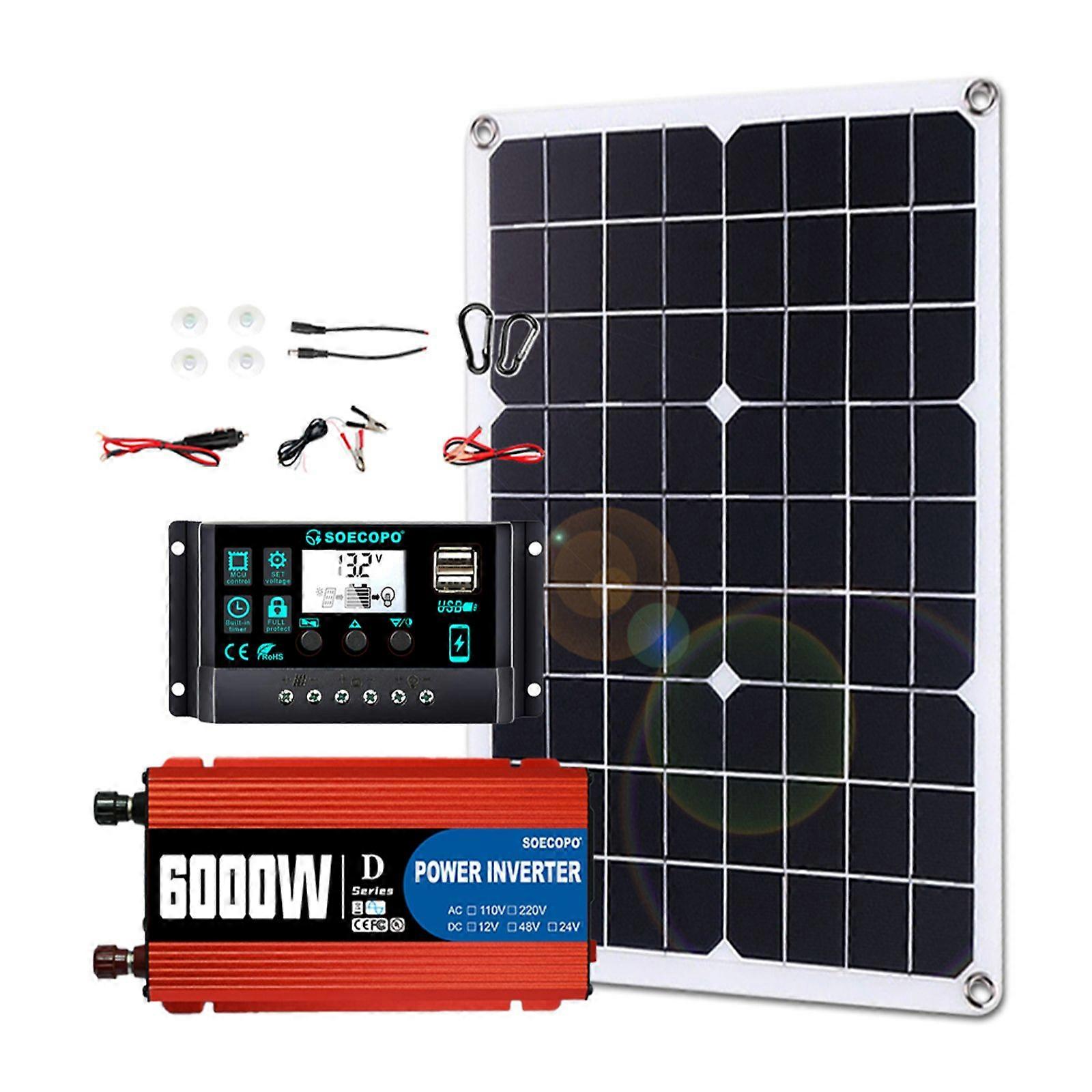 500W Solar Panel with 6000W Power inverter DC 12V/24V to AC 110V/220V 100A MPPT Controller Solar System Complete Kit for Home Camping Off-Grid