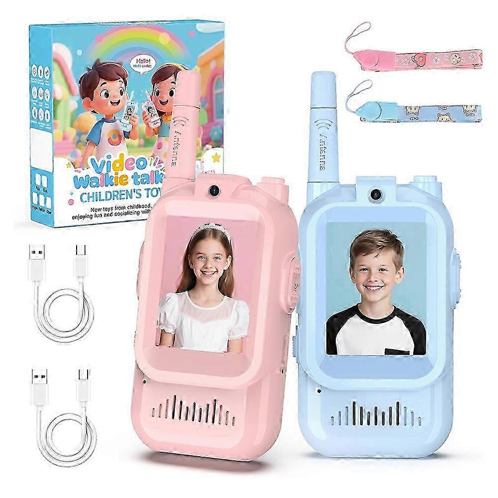 Walkie-talkies com vídeo para crianças, pacote com 2 unidades, intercomunicadores de vídeo portáteis recarregáveis com câmera, modificador de voz, alcance de 1,5 km, presente ideal para meninos e meninas.