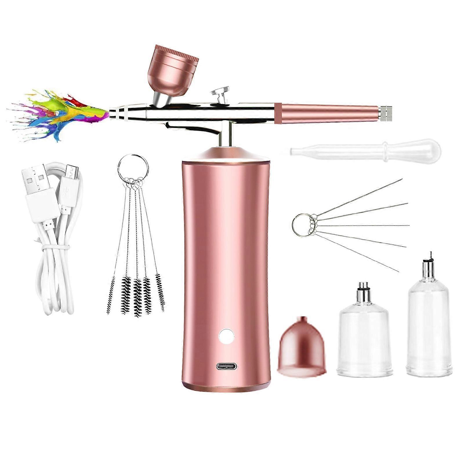 Rechargeable Airbrush Kit with Compressor Wireless Airbrush Set 600KPI 3Speed Adjustment Low Noise Stable Performances  Pink