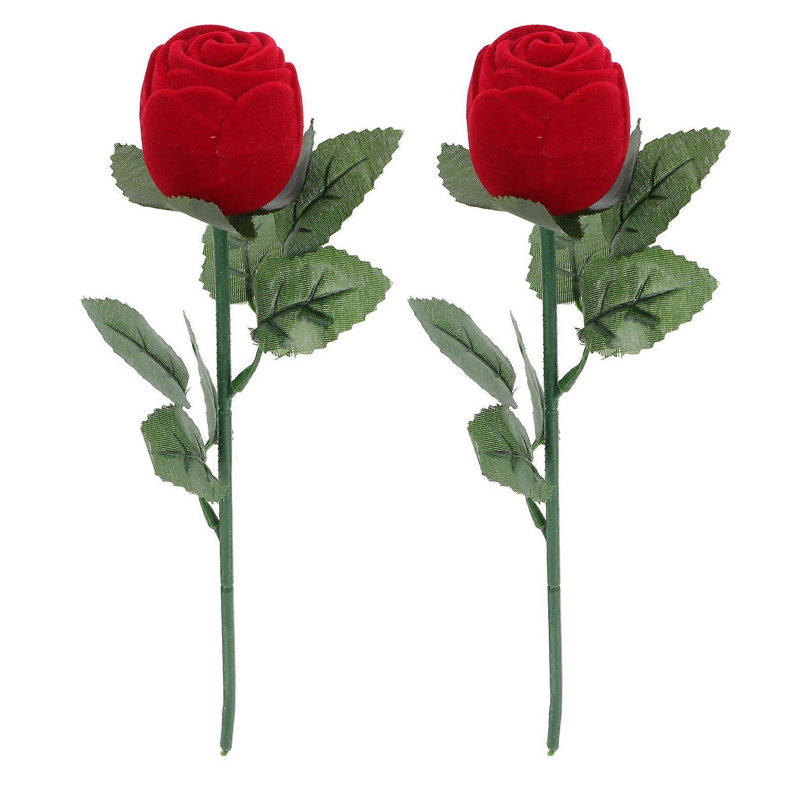 2pcs Delicate Rose Designed Ring Storage Boxes Ring Holders for Valentine (Red)